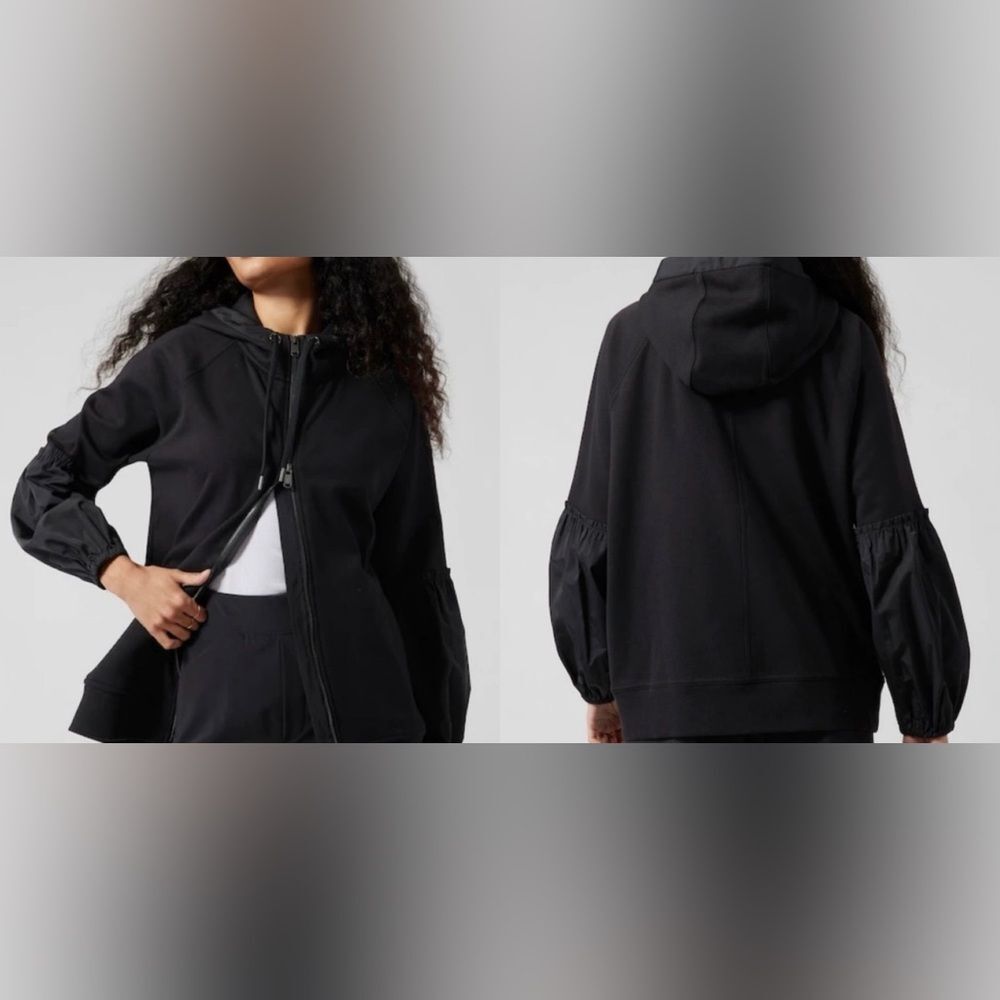 Athleta On My Way Triumph Double Zip Hoodie Sweatshirt Puff Sleeves Large